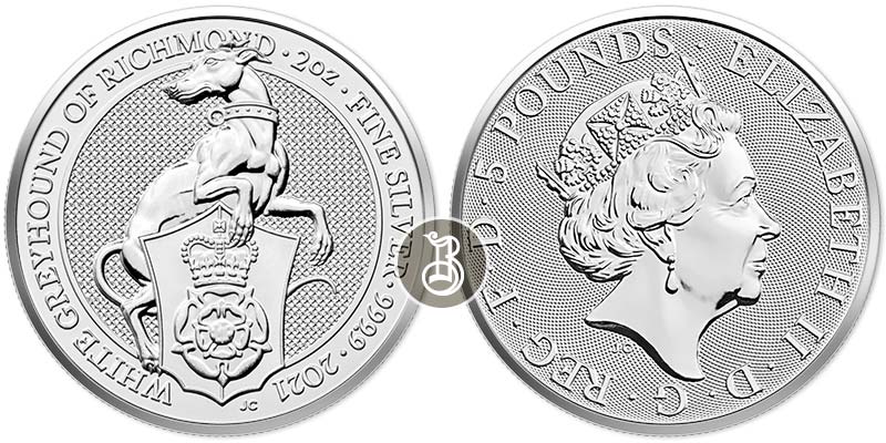 Борзая Ричмонда, серебро, 2 oz, Великобритания, 2021