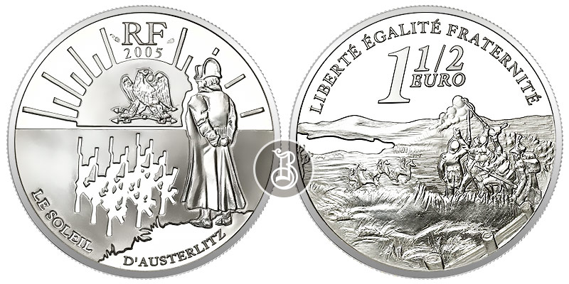 Аустерлицкая битва, 200-летие сражения, серебро, 20 г.,  Франция, 2005