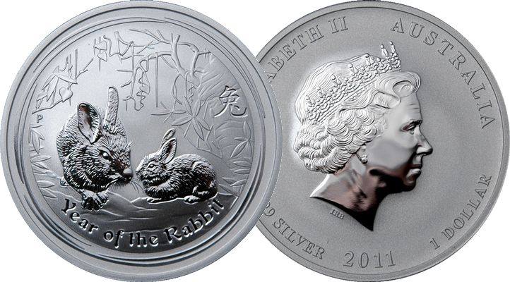 Кролик лунар, серебро, 1oz, ((ПРУФ)), Австралия, 2011