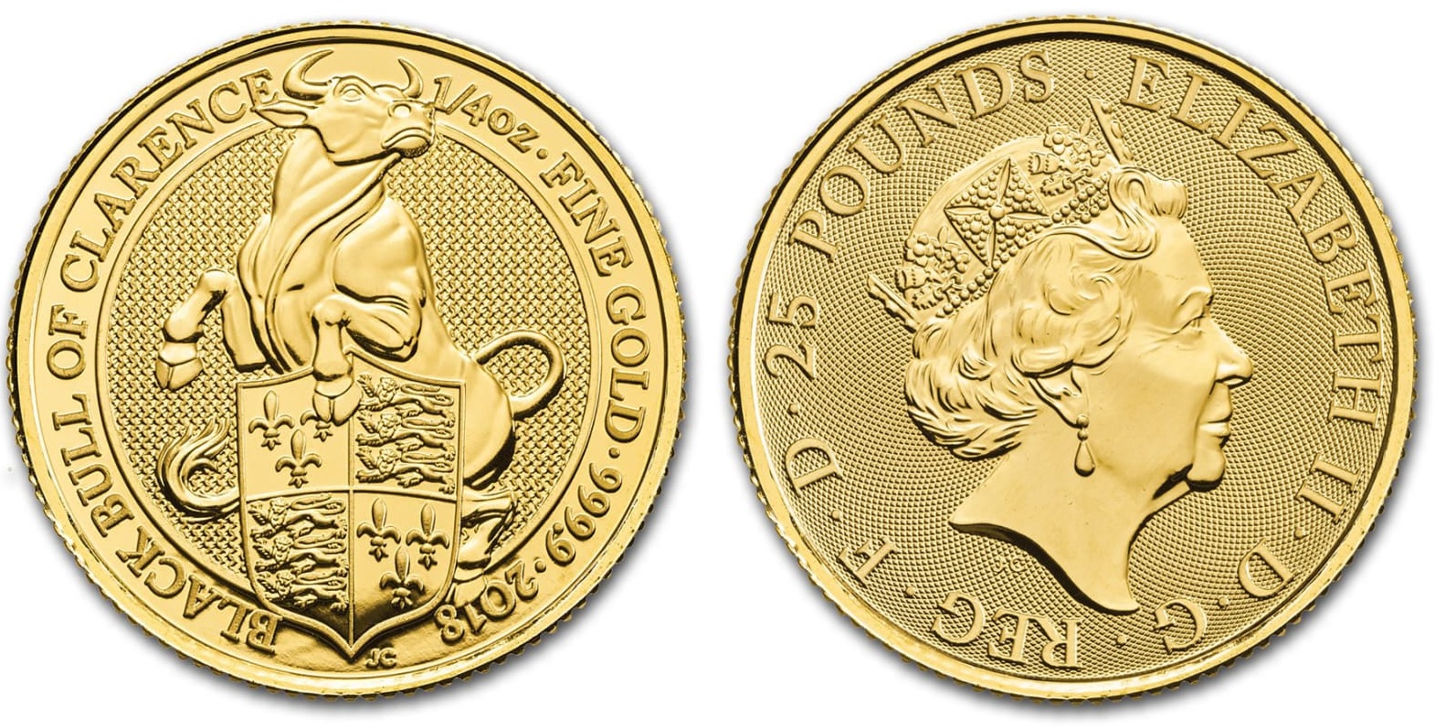 Бык, золото, 1/4 oz, Великобритания, 2018