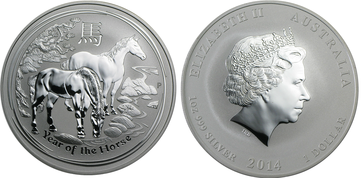 Лошадь лунар, серебро, 1 oz, Австралия, 2014