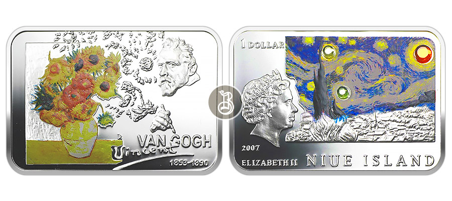 Ван Гог, серебро (цветное), 1oz, Ниуэ, 2007