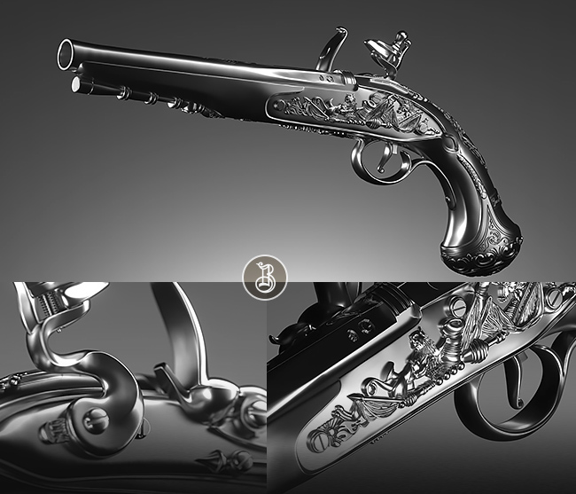 Кремневый пистолет Джорджа Вашингтона из чистого серебра