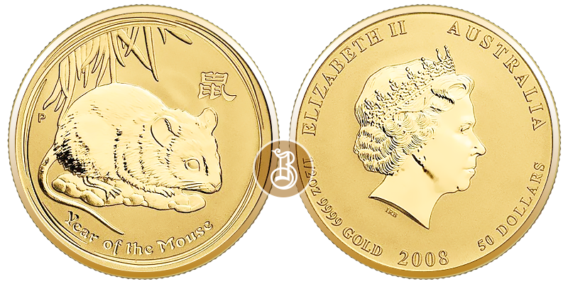 Крыса лунар, золото, 1/2 oz, Австралия, 2008