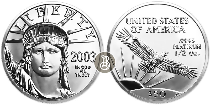 Орел американский, платина, 1/2 oz, АЦ, США