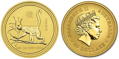 Обезьяна лунар, золото, 1/20 oz, Австралия, 2004
