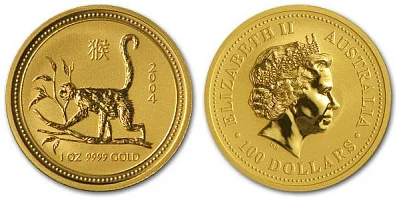 Обезьяна, золото, 1 oz,  Австралия, 2004 г.