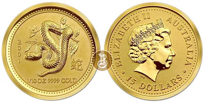 Змея лунар, золото, 1/10 oz, Австралия, 2001