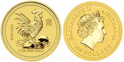 Петух лунар, золото, 1 oz, Австралия, 2005
