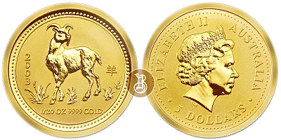 Коза лунар, золото, 1/20 oz, Австралия, 2003