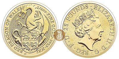 Дракон, золото, 1/4 oz, Великобритания, 2017