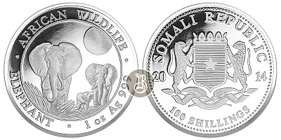 Слон, серебро, 1 oz, Сомали