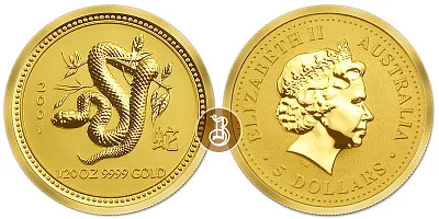 Змея лунар, золото, 1/20 oz, Австралия, 2001