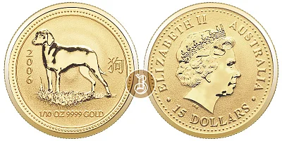 Собака лунар, золото, 1/10 oz, Австралия, 2006