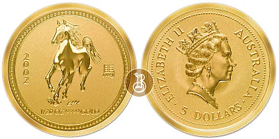 Лошадь лунар, золото, 1/20 oz, Австралия, 2002