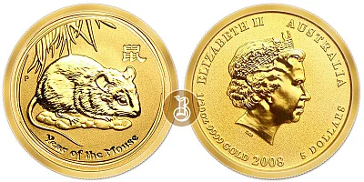 Крыса лунар, золото, 1/20 oz, Австралия, 2008
