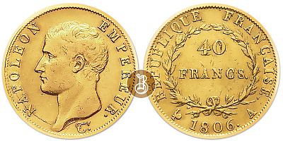 Монета 40 франков. Наполеон I.
