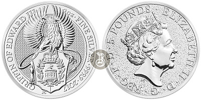 Серебряная инвестиционная монета Грифон, серебро, 2 oz, Великобритания, 2017, 62,2 гр., (2 oz)