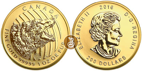Монета Ревущий гризли. 1 унция