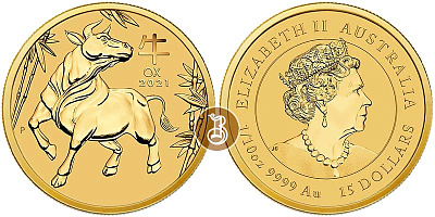 Монета Австралийский Лунар. Год быка. 1 унция