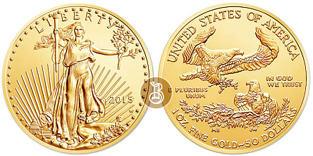 Золотая инвестиционная монета Орел американский, золото, 1 oz, АЦ, США, 31,104 гр., (1 oz)