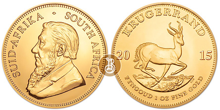 Золотая инвестиционная монета Крюгерранд, золото, 1 oz, ЮАР , 31,1 гр., (1 oz)