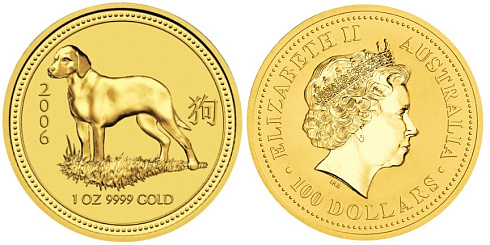 Монета Австралийский Лунар. Год Собаки. 1 унция