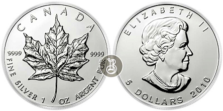 Серебряная инвестиционная монета Кленовый лист канадский, серебро, 1 oz, Канада, 31,1 гр., (1 oz)