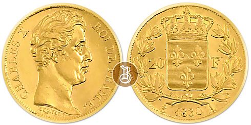 Монета 20 франков. Карл X
