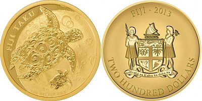 Золотая инвестиционная монета Черепаха, золото, 1oz, НИУЭ, 2014, 31,103 гр., (1 oz)