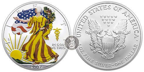 Монета Американский орел в цвете. 1 унция