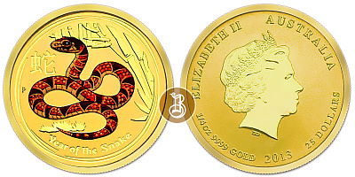 Змея лунар , золото (цветное), 1/4 oz, Австралия, 2013