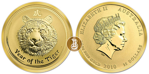 Монета Австралийский Лунар. Год Тигра. 1/4 унции