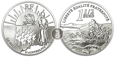 Аустерлицкая битва, 200-летие сражения, серебро, 20 г.,  Франция, 2005