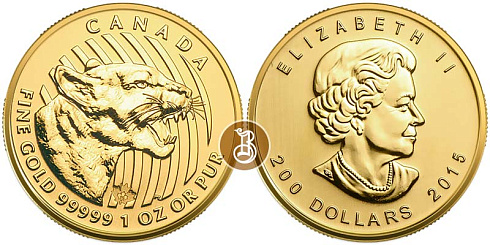 Золотая инвестиционная монета Пума, золото, 1 oz, Канада, 2015, 31,1 гр., (1 oz)