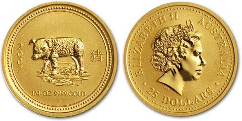 Монета Австралийский Лунар. Год Свиньи. 1/4 унции