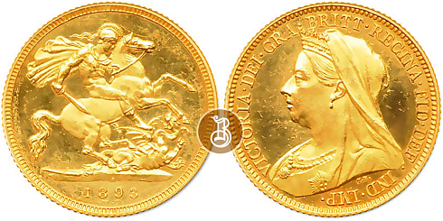 Монета Соверен 1/2, Виктория в платке (1893-1901)