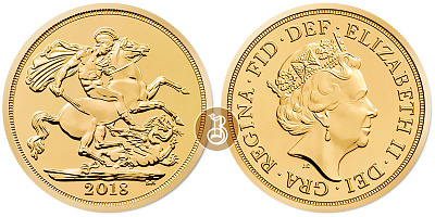 Золотая инвестиционная монета Соверен, золото, Великобритания, 7,3251 гр., (0,235 oz)