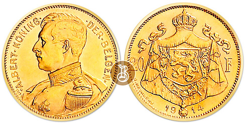 Монета Альберта I. 20 франков 