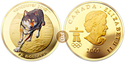 Монета Олимпиада в Ванкувере 2010. Волк