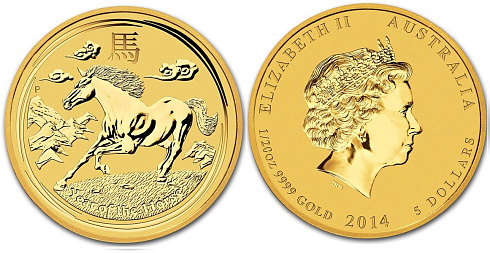 Монета Австралийский Лунар. Год Лошади. 1/20 унции