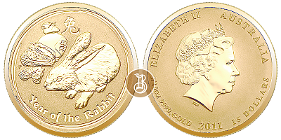 Кролик лунар, золото, 1/10 oz, Австралия