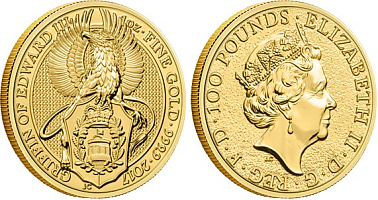 Грифон, золото, 1 oz, Великобритания, 2018