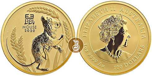 Монета Австралийский Лунар. Год Крысы. 1 унция