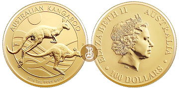 Золотая инвестиционная монета Кенгуру, золото, 1 oz,  Австралия, 31,1гр., (1 oz)
