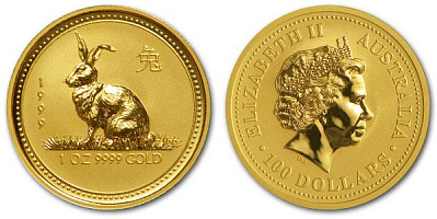 Монета Австралийский Лунар. Год Кролика. 1 унция