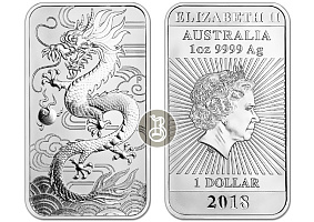 Дракон (прямоугольный), серебро, 1 oz, Австралия, 2018/2019