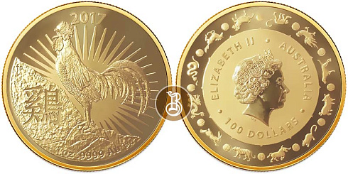 Монета Австралийский Лунар. Год Петух. 1 унция