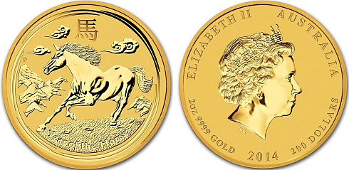 Монета Австралийский Лунар. Год Лошади. 2 унции