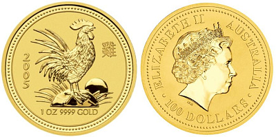 Петух лунар, золото, 1 oz, Австралия, 2005
